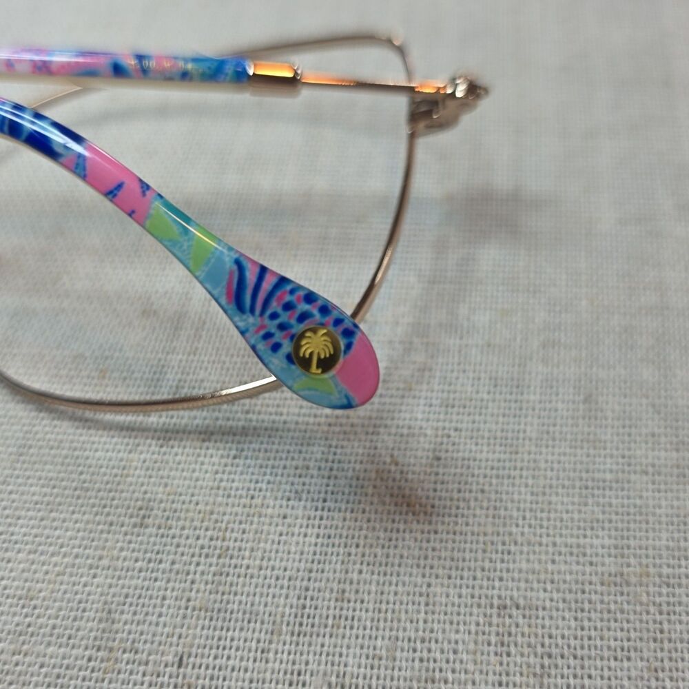 Lilly Pulitzer Catalina Eyeglass Frames Gold Metal Floral Temple Arms Women's - Picture 8 of 10
